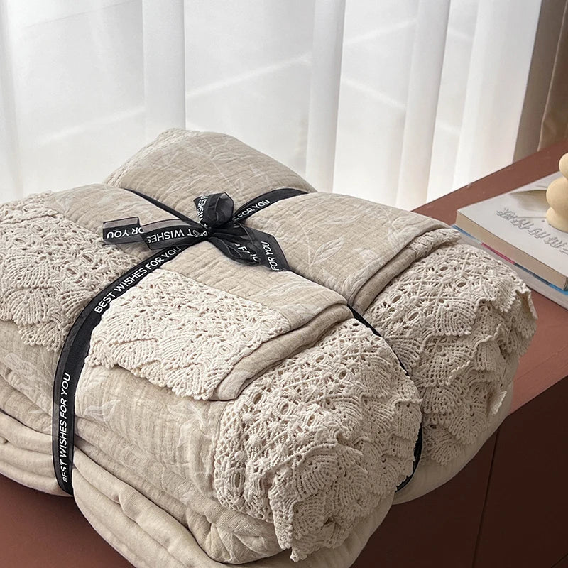 طقم مفروشات جاكار دانتيل برنسيس من DecorBites™ - 4 قطع
