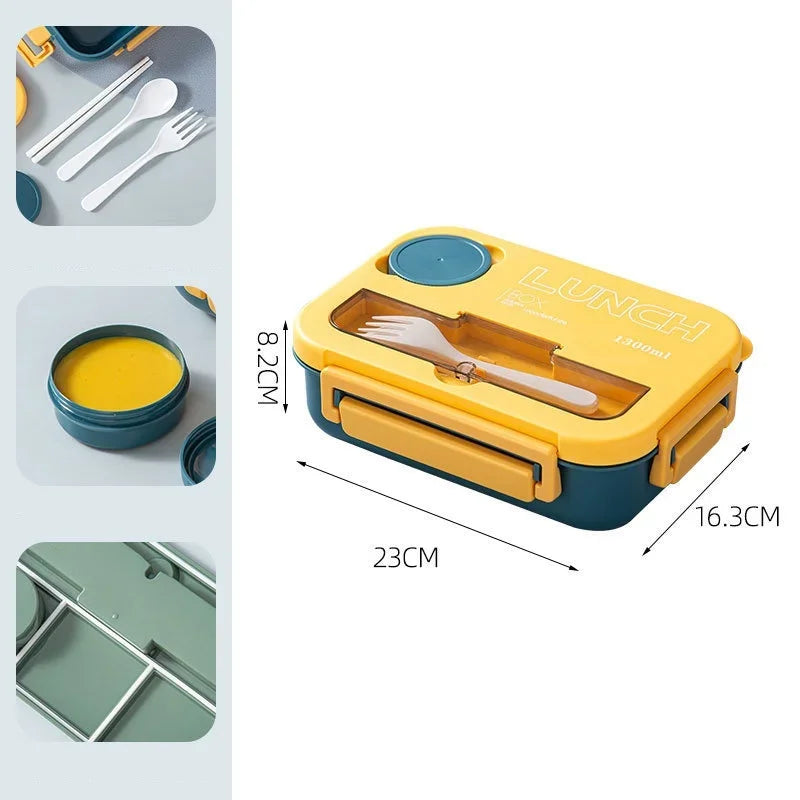 DecorBites™ Kids' 1300ML Lunch Box Set with Utensils – Microwave Safe Bento Container