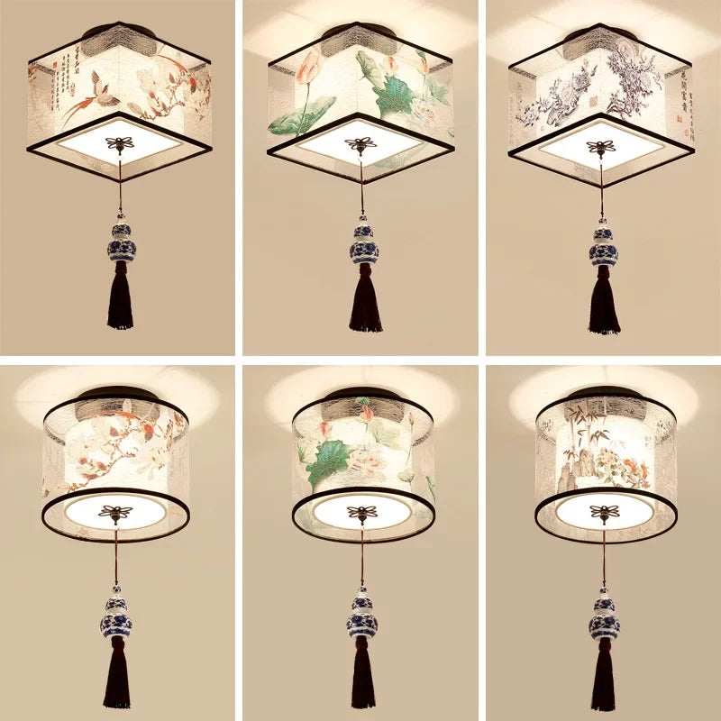 ثريا سقف صينية من DecorBites™ Lotus، مصباح ممر بسيط، إضاءة LED للوحات