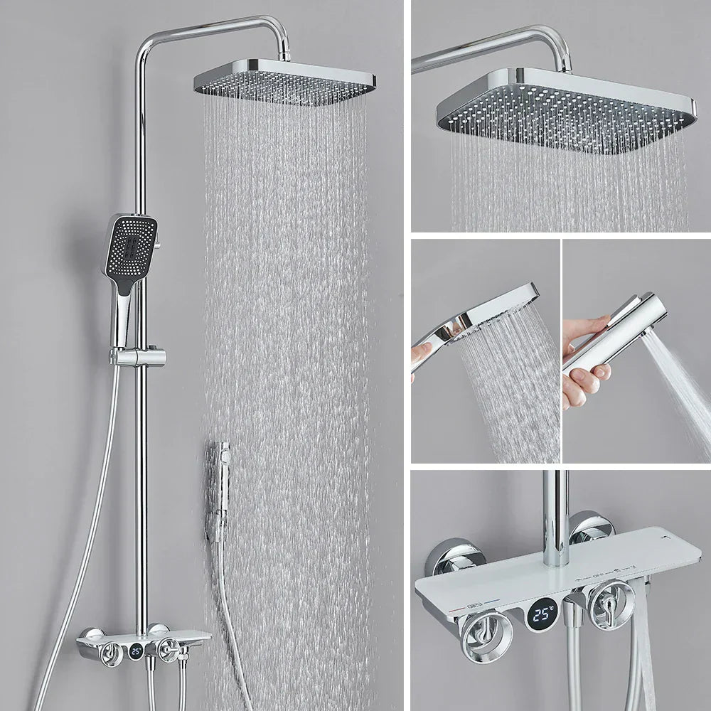 DecorBites™ Grey Thermostatic Digital Shower Faucet Set with Rainfall System