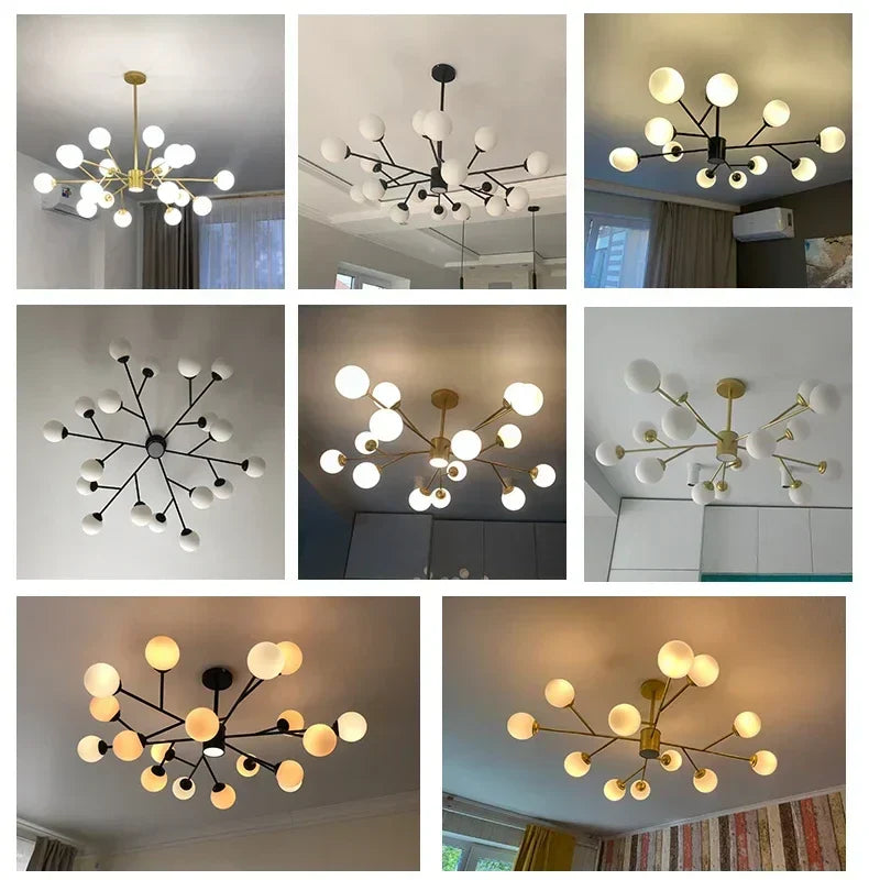 DecorBites™ ثريا سقف LED ذهبية سوداء لغرفة المعيشة وغرفة النوم تركيبات الإضاءة