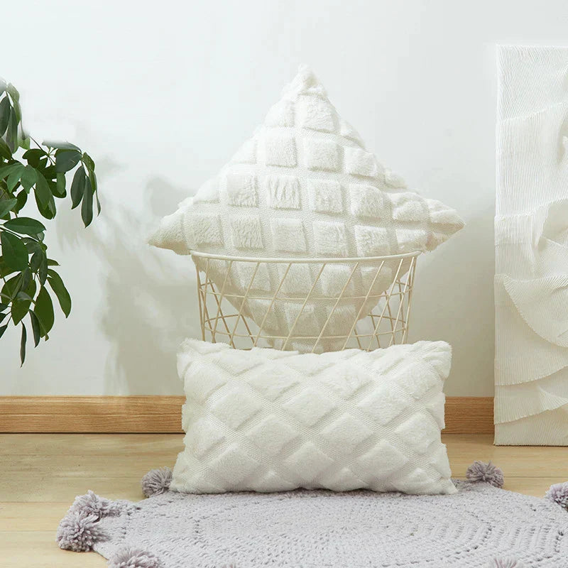 DecorBites™ Geometric Diamond Pattern Plush Cushion Cover for Stylish Home Decor
