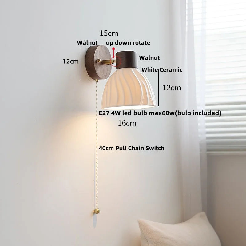 DecorBites™ LED Wall Light Fixture Modern Nordic Rotating Reading Lamp White Ceramic Wood