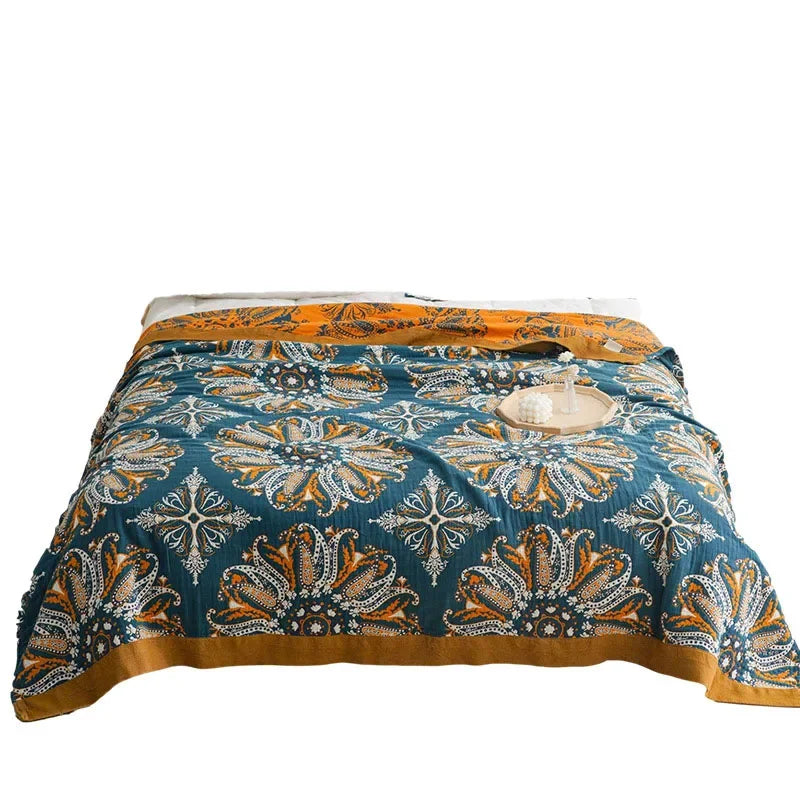 DecorBites™ Geometric Cotton Gauze Summer Blanket – Stylish Home Textile for Adults