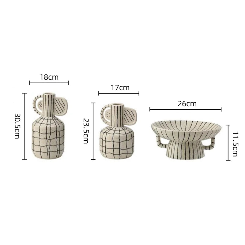 DecorBites™ Geometric Line Ceramic Vase Flowerpot Tray Home Decor Accessory