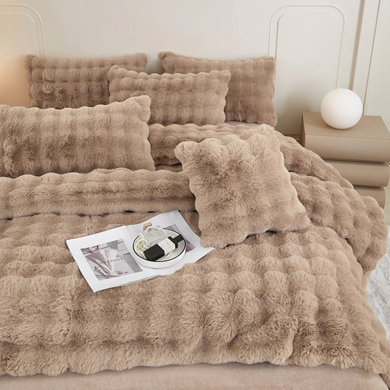 طقم مفروشات فرو الأرنب الصناعي المتدرج من DecorBites™ - أغطية لحاف قطيفة فاخرة ودافئة وأطقم لحاف