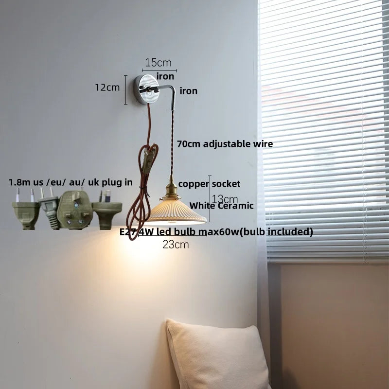 DecorBites™ Ceramic LED Wall Sconce Pull Chain Switch Mirror Light Fixture