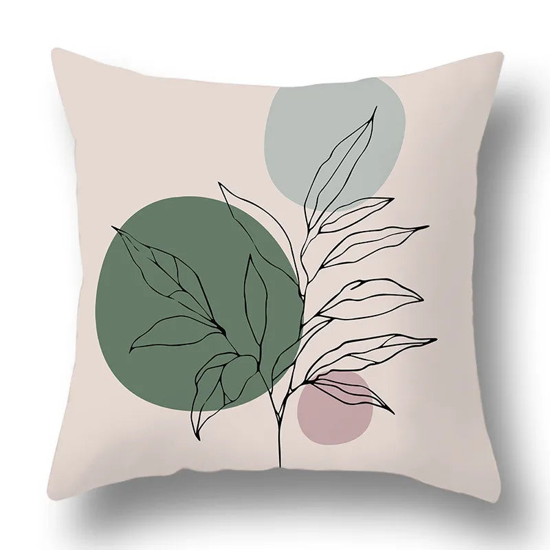 DecorBites™ Green Plants Geometric Print Pillow Cover - Home Sofa Cushion Cover