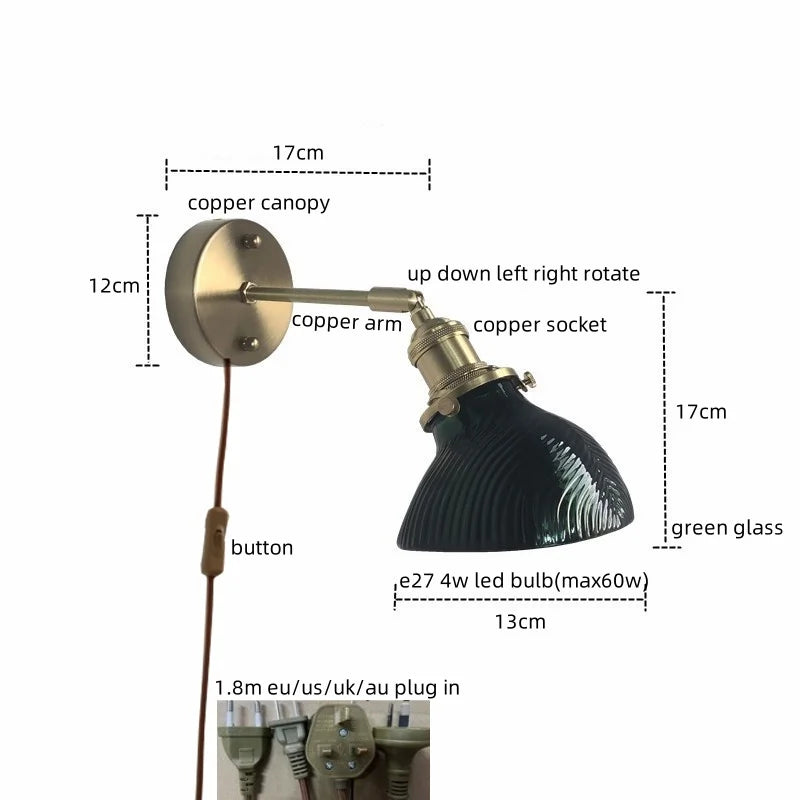 DecorBites™ مصباح حائط LED نحاسي زجاجي أخضر بتصميم نورديك حديث