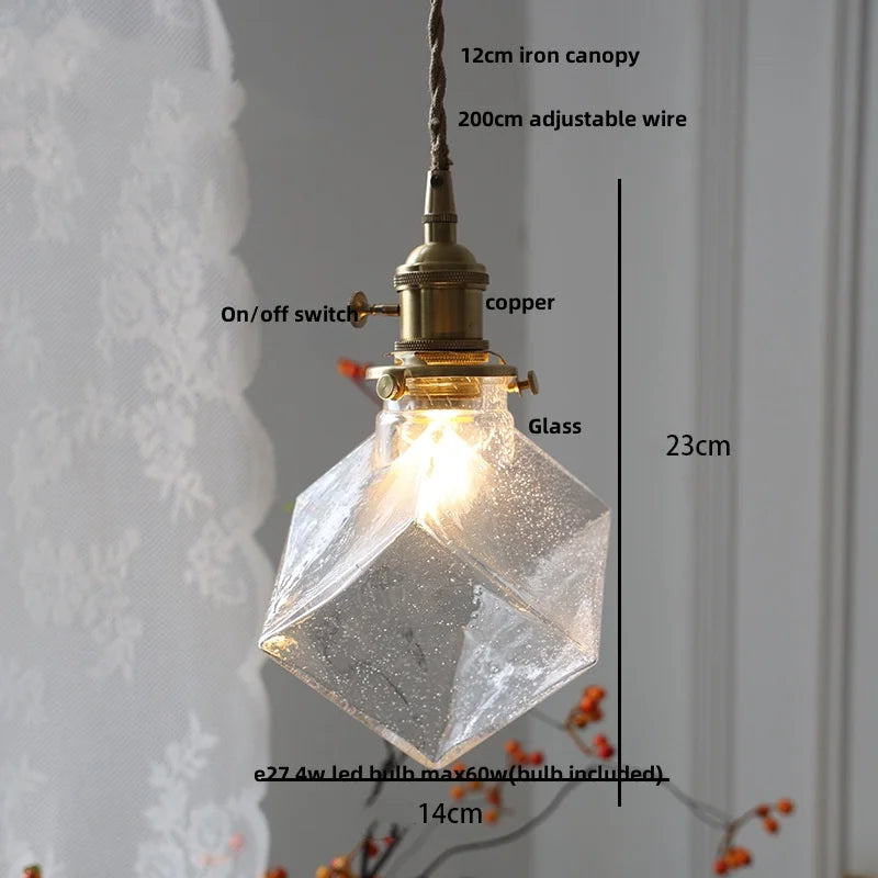 DecorBites™ Bubble Glass Ball LED Pendant Lamp with Copper Knob Switch - Nordic Modern Home Decor