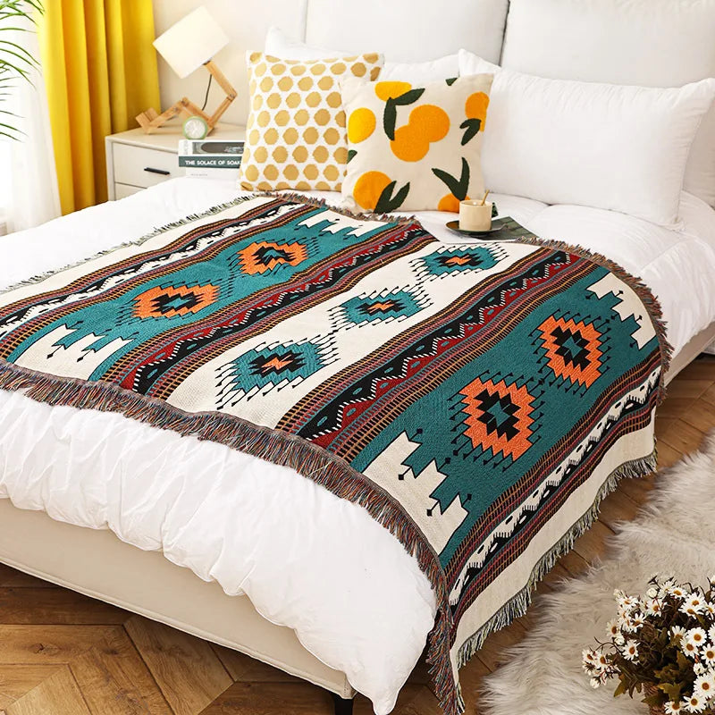 DecorBites™ Cozy Knit Throw Blanket with Fringe - Soft & Reversible Bed Sofa Decor