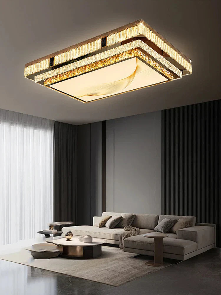 إضاءة سقف كريستال ذهبية من DecorBites™ - إضاءة LED فاخرة بلمسة مينيمالية - مصابيح كريستال من الفولاذ المقاوم للصدأ