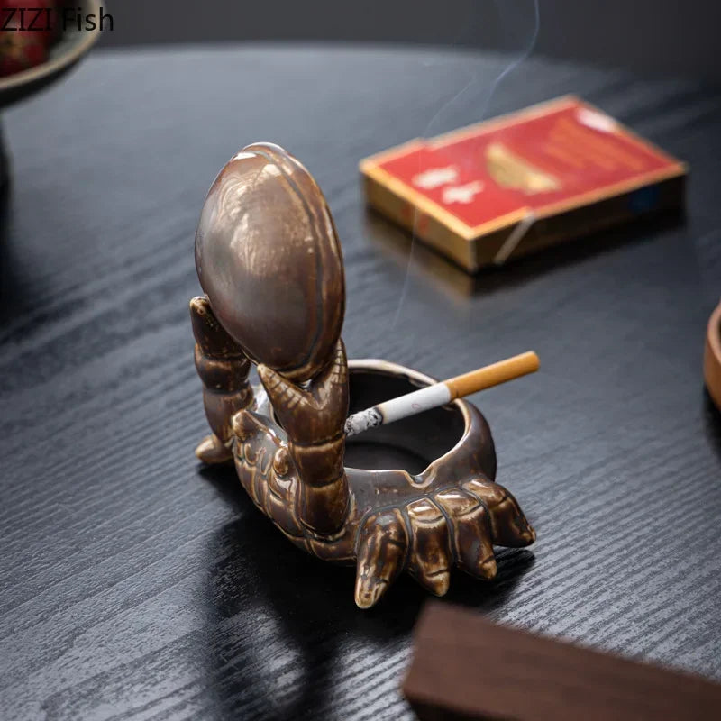 DecorBites™ Crab Ceramic Ashtray & Phone Holder: Stylish Desk Decor & Smoking Accessories Gift