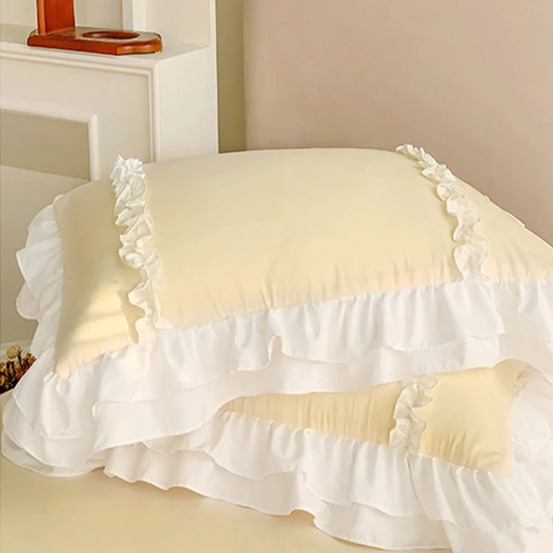 طقم سرير الأميرة الكورية لوليتا من 4 قطع من DecorBites™ من القطن المغسول السادة