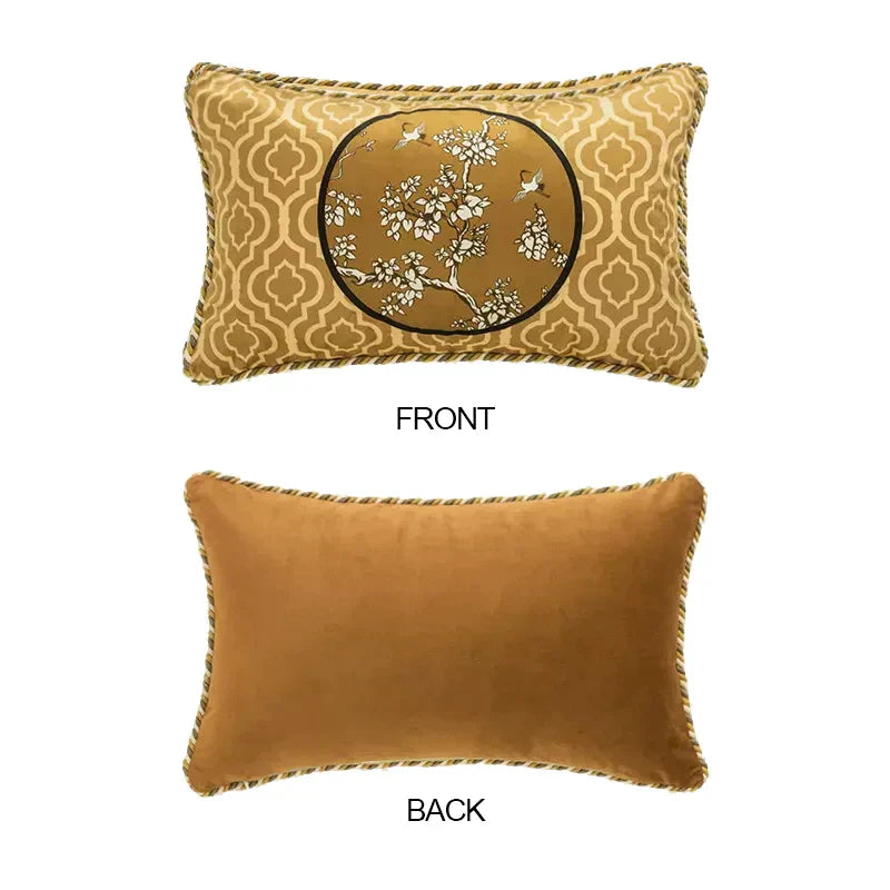 DecorBites™ Crane Birds Branches Lumbar Pillow Case 30x50cm
