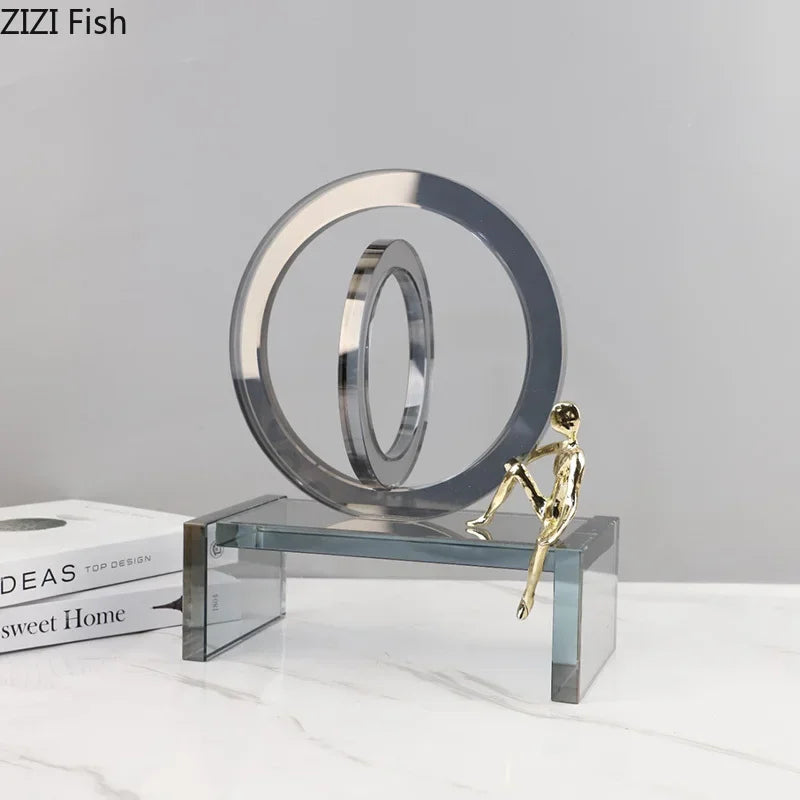 DecorBites™ Crystal Geometric Ring Chair Base Decor - Golden Figurine Statue for Room Aesthetic