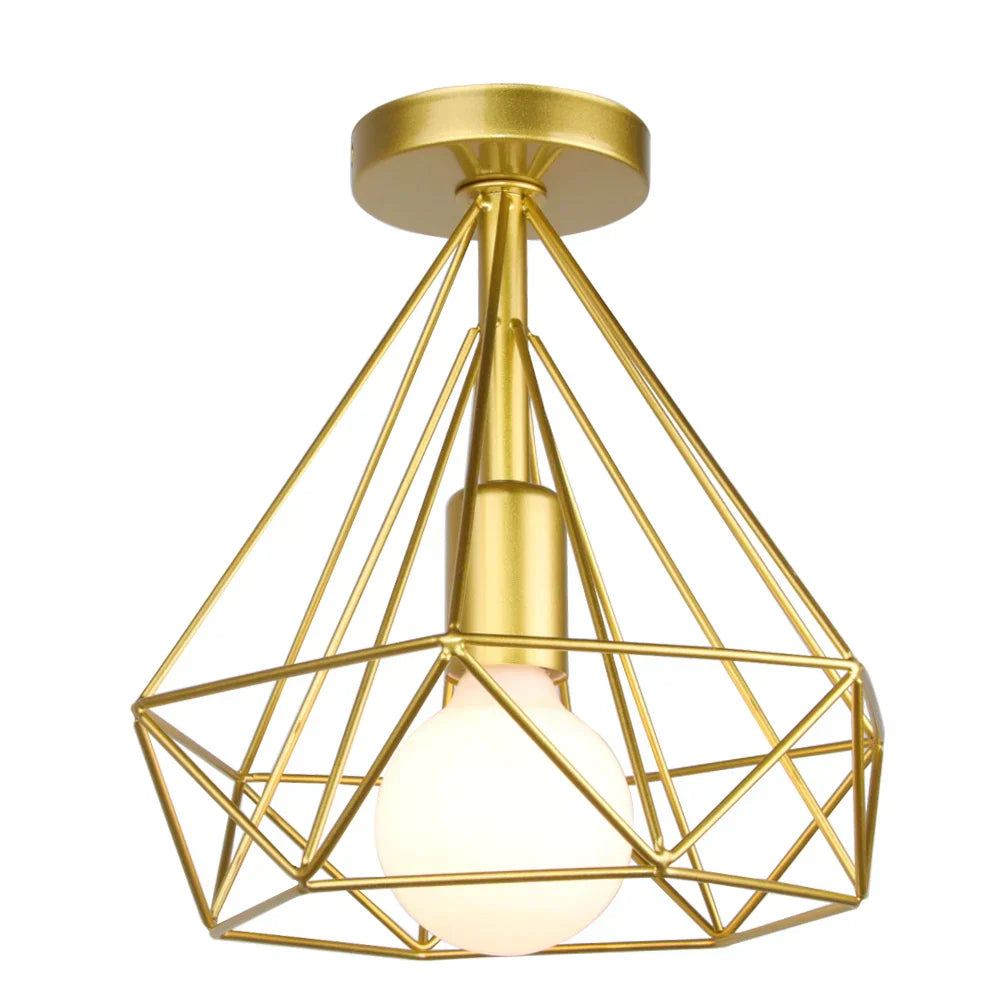 DecorBites™ Gold Iron Cage Ceiling Light مصباح سقف قفص حديدي ذهبي للديكور الاسكندنافي الحديث بتصميم عتيق E27