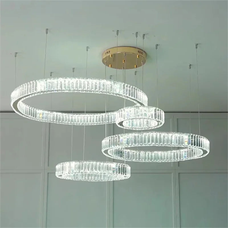 نجفة DecorBites™ الكريستالية المزودة بحلقات LED - تركيبات إضاءة متدلية فاخرة للفلل والسلالم