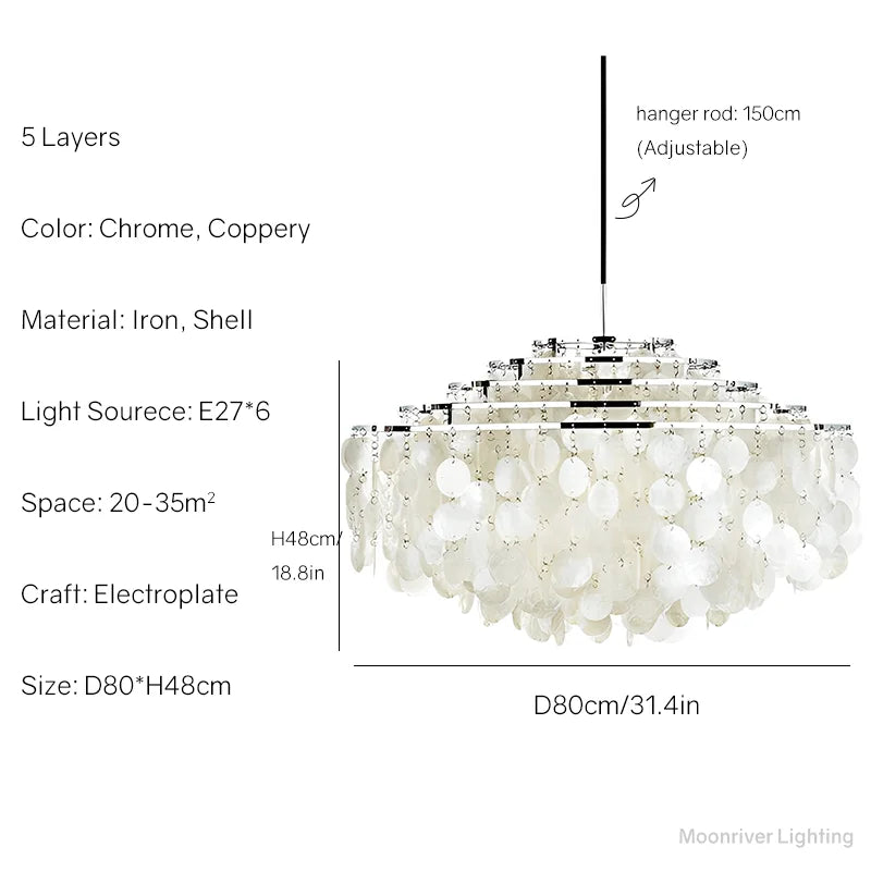 DecorBites™ Aeolian Bells Shell Chandelier for Mediterranean Living Room, Shop, Bar, and Restaurant