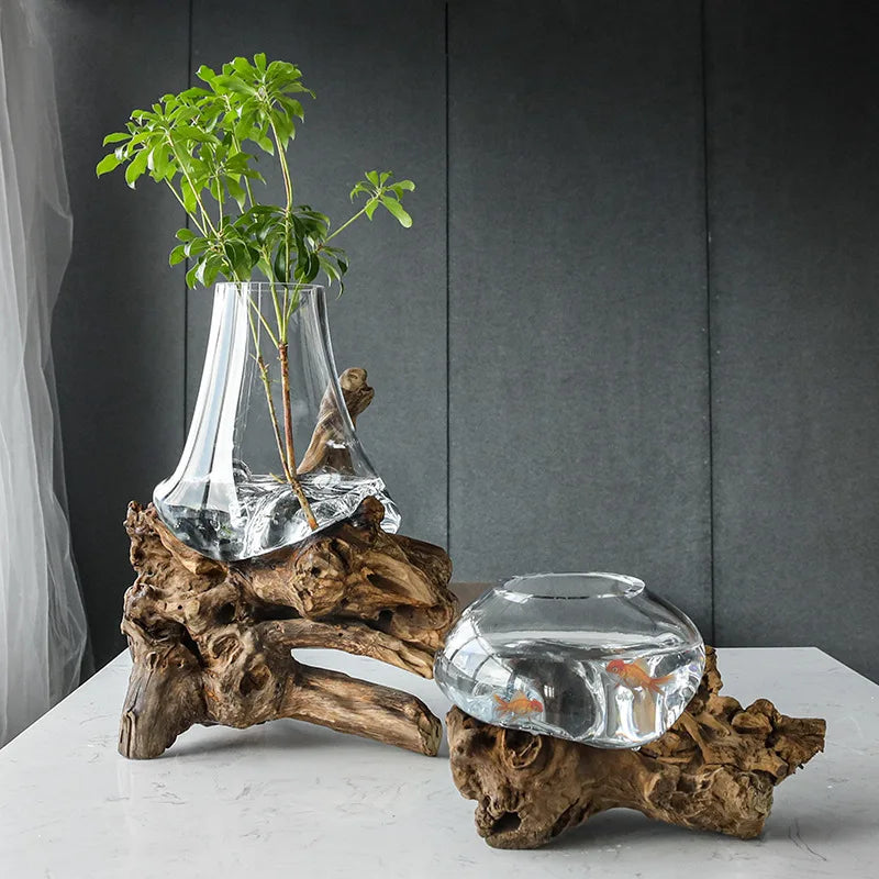 DecorBites™ Glass Bonsai Vase Hydroponic Pots Art Wooden Frame Home Decoration