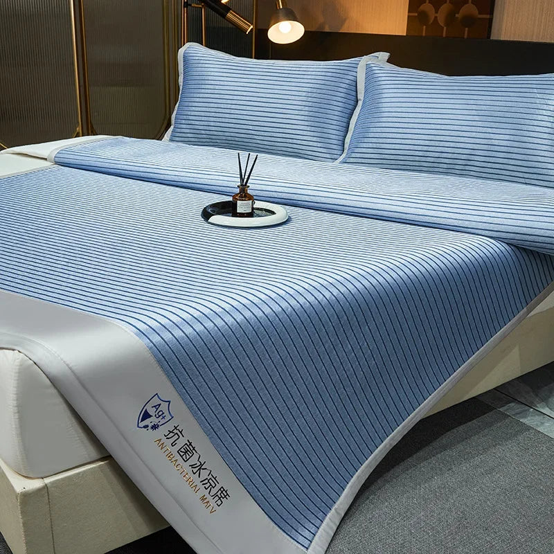 DecorBites™ Ice Silky Cooling Mat Striped Bed Cover Skin-Friendly Pad
