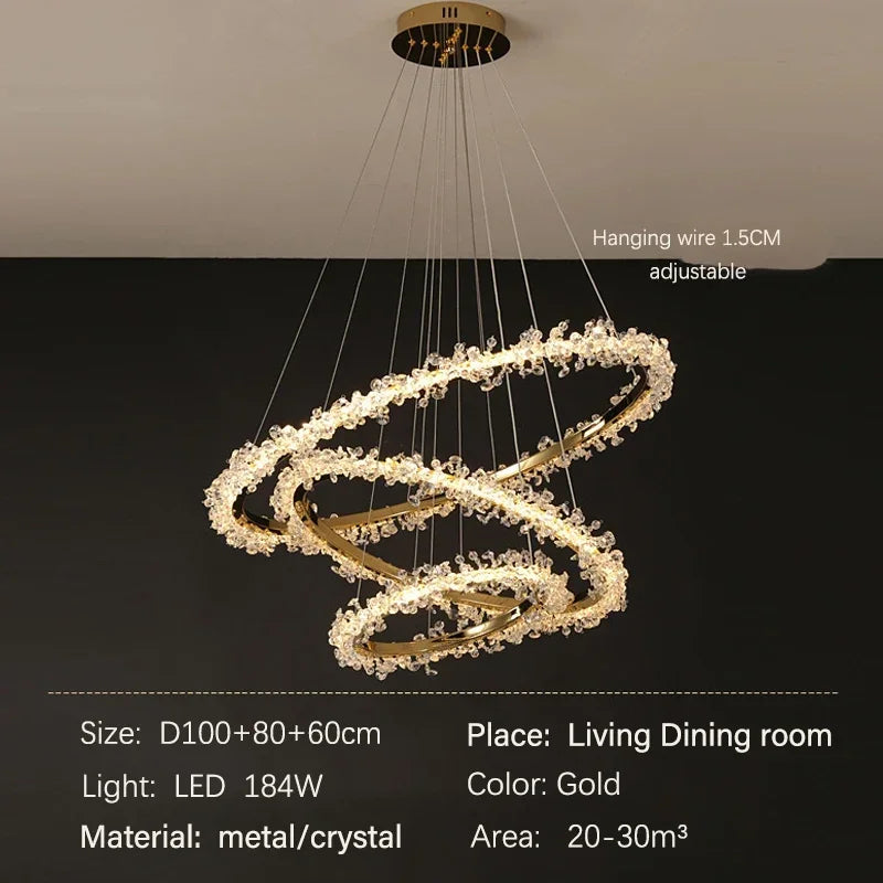 DecorBites™ ثريا كريستال ذهبية مستديرة | ثريا هالو LED فاخرة بنمط نورديك لغرفة المعيشة