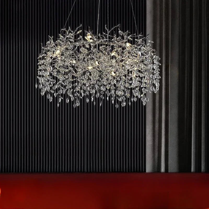DecorBites™ ثريا سقف شجرية كريستالية ذهبية، مصباح فني فاخر من الألومنيوم