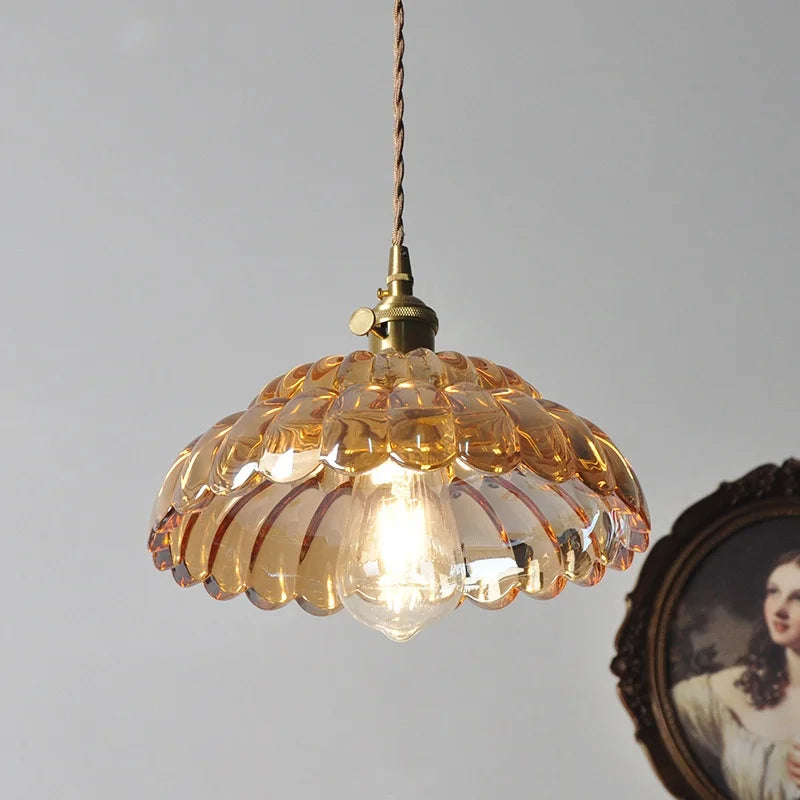 DecorBites™ Amber Flower Glass LED Pendant Lights for Home Decor