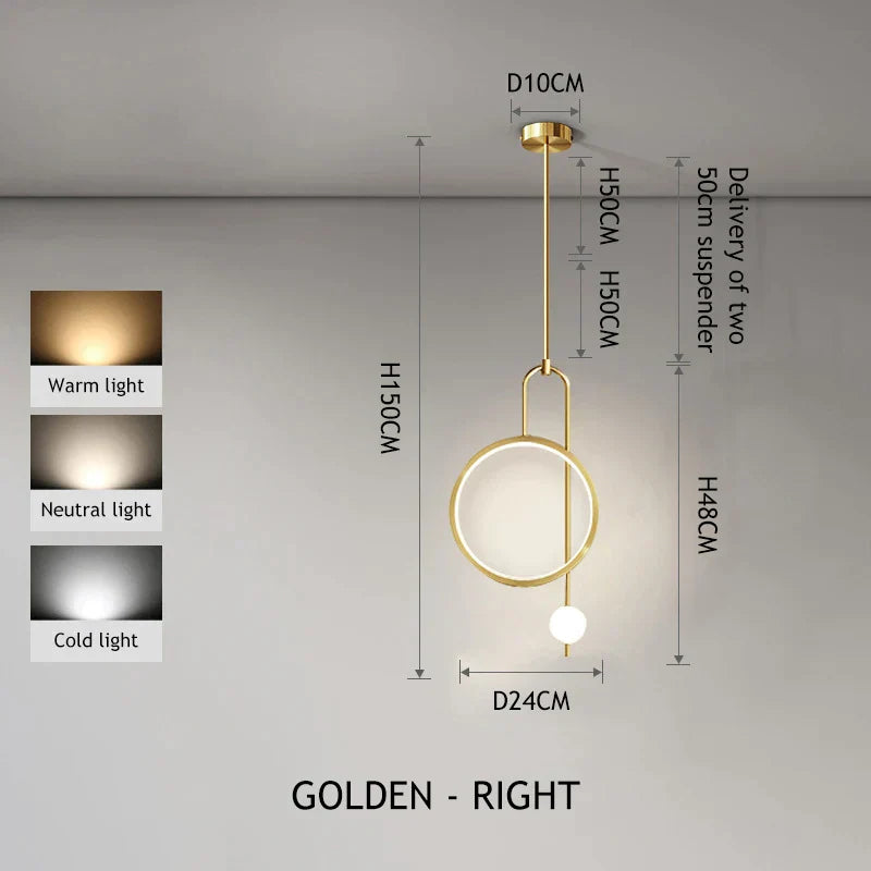 ثريا معلقة LED بكرة زجاجية دائرية ذهبية سوداء من DecorBites™