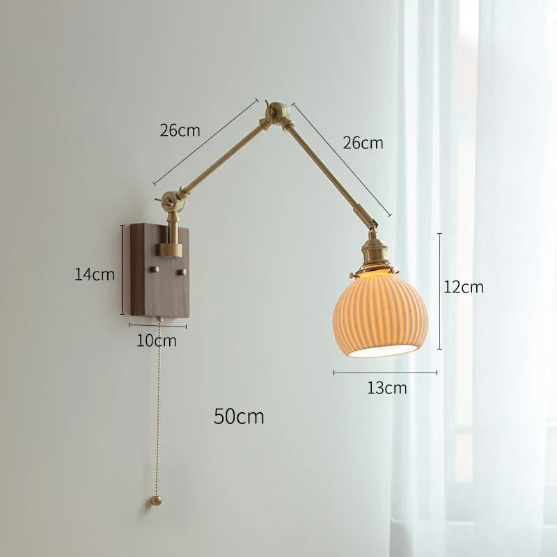 DecorBites™ Copper Wall Lamp with Pull Chain Switch, Nordic Design, LED Bulb, Ceramic Lampshade