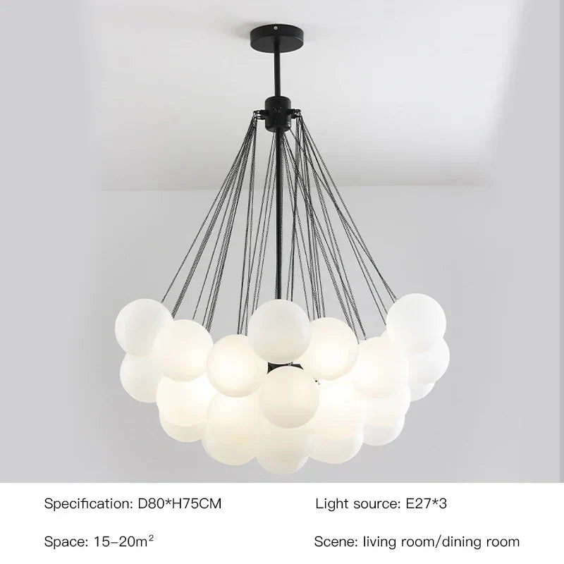 DecorBites™ Frosted Glass Ball LED Chandelier in Gold/Black for Dining Room & Bedroom