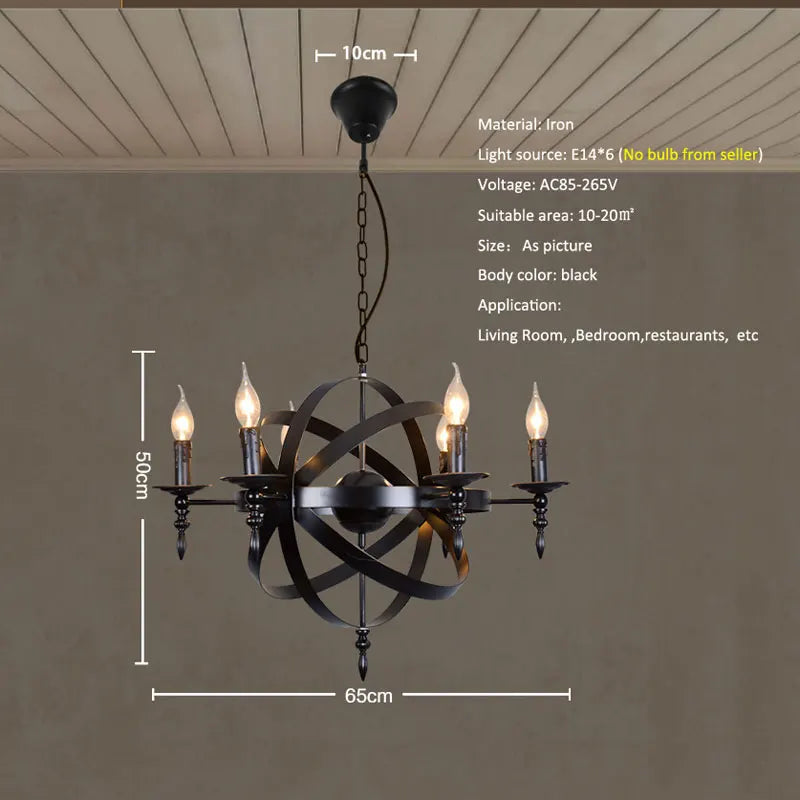 DecorBites™ Industrial Iron Chandelier | Retro Globe Pendant Lighting for Living Room & Kitchen