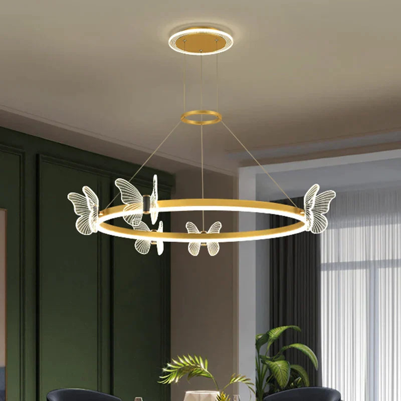 ثريا سقف دائرية ذهبية من DecorBites™ على شكل فراشة LED لغرفة المعيشة وغرفة النوم