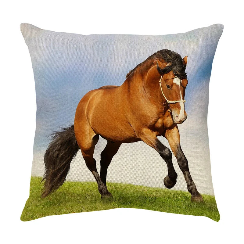 DecorBites™ Galloping Horse Pillowcase: Wild Horse Print Linen Cushion Cover for Home Decoration
