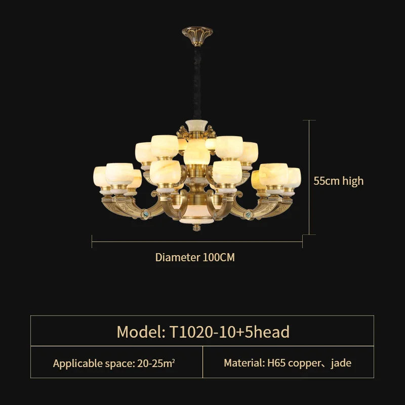 DecorBites™ All Copper Jade Chinese Chandelier: Modern & Simple Living Room Lighting