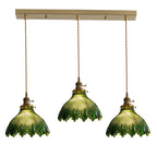 Korean Retro Glass Pendant Light With Wood Accent