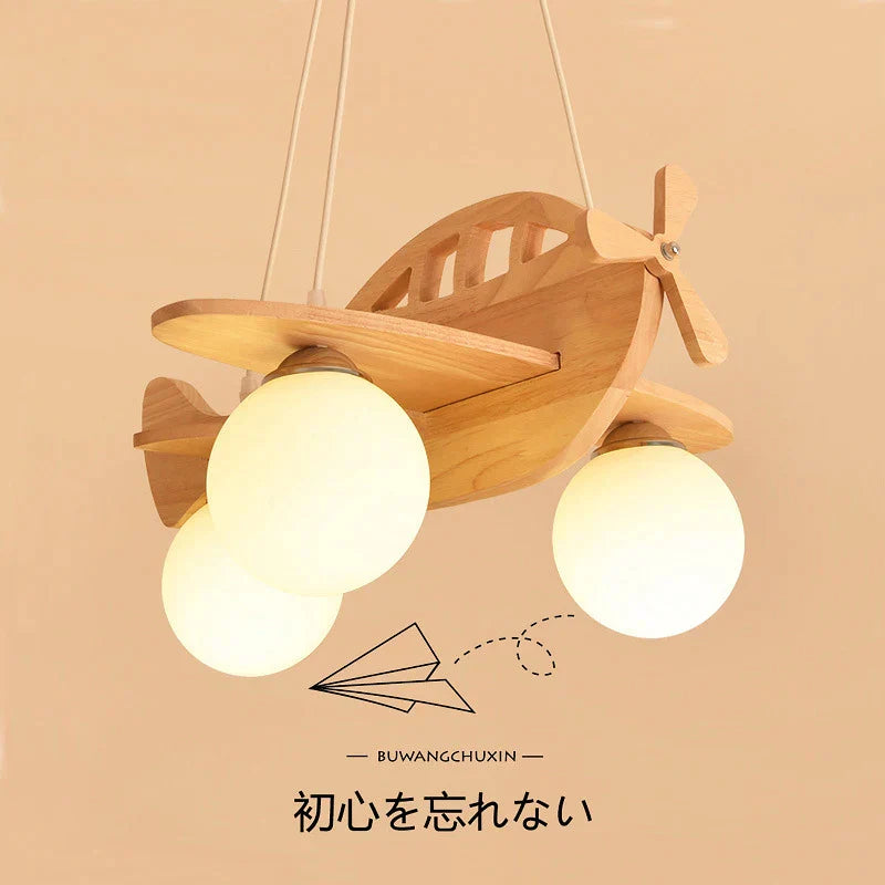 DecorBites™ LED Wooden Aircraft Kids Chandelier Boys Girls Room Decor Hanging Pendant Lights