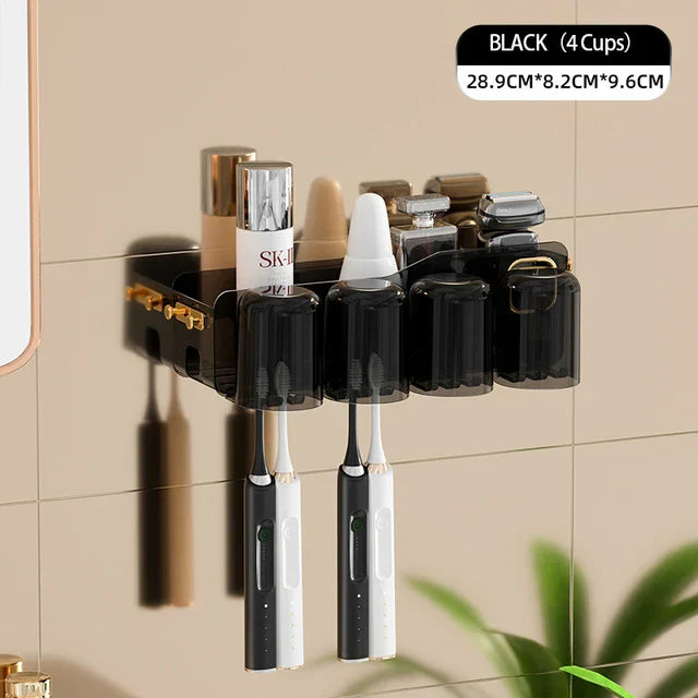 DecorBites™ Support de Brosse à Dents Inversé avec Distributeur de Dentifrice Automatique et Rangement de Maquillage
