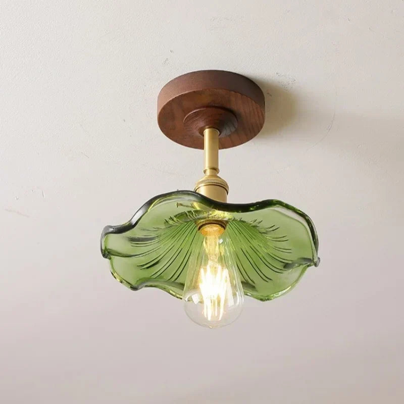 DecorBites™ مصابيح سقف LED زجاجية خضراء: مصباح داخلي خشبي نحاسي حديث