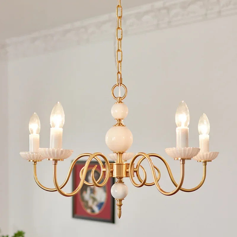DecorBites™ Cream White Led Chandeliers, Retro Copper Pendant Light for Home Decor