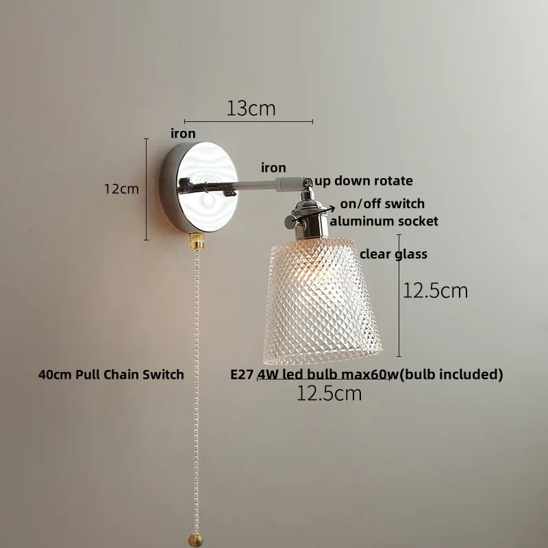 DecorBites™ Clear Glass LED Wall Sconce Pull Chain Modern Light Fixtures