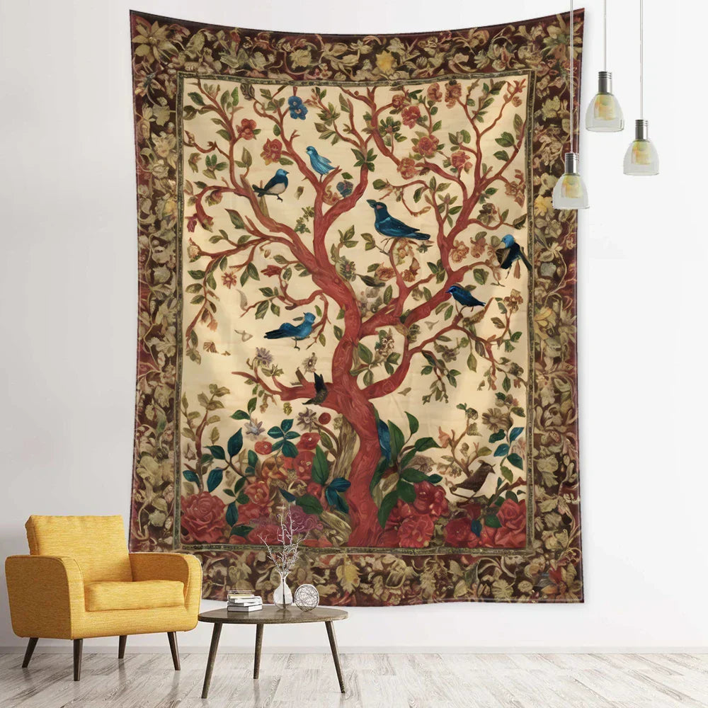 DecorBites™ Flying Bird Tree of Life Tapestry Wall Hanging: Bohemian Abstract Hippie Decor