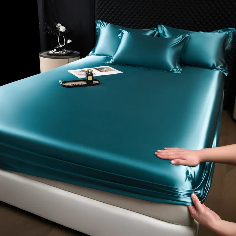 DecorBites™ 100% Mulberry Silk Fitted Sheet Set with Pillowcase - Luxury Solid Color Silk Bed Linen