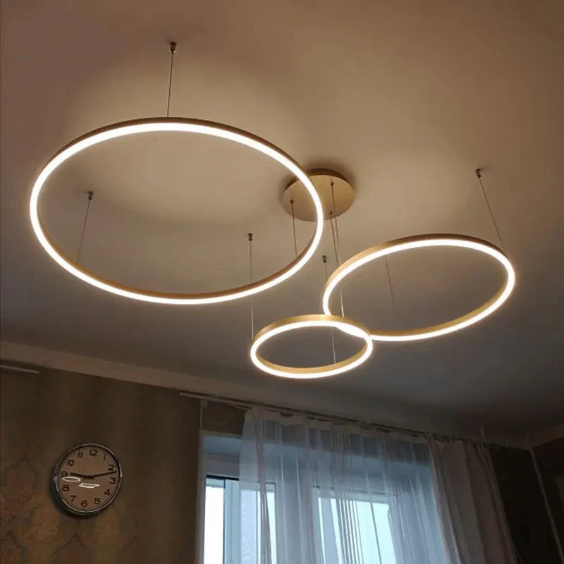 Minimalist Brushed Ring Pendant Light in Gold and Black