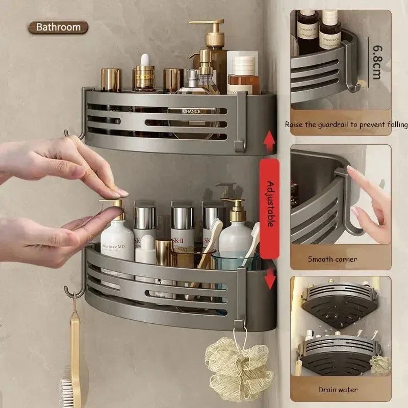 DecorBites™ Corner Shelf Organizer: Wall Mounted Storage Rack for Bathroom and Kitchen
