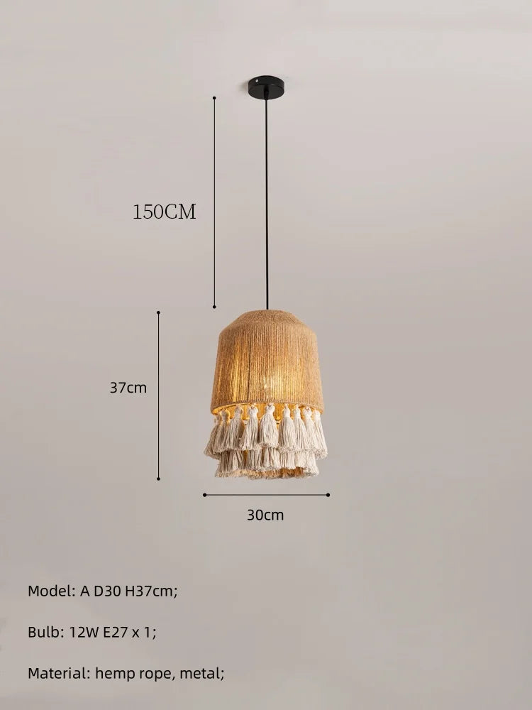 إضاءة معلقة قلادة مصباح سقف DecorBites™ بحبل القنب E27 LED - بساطة نورديكية
