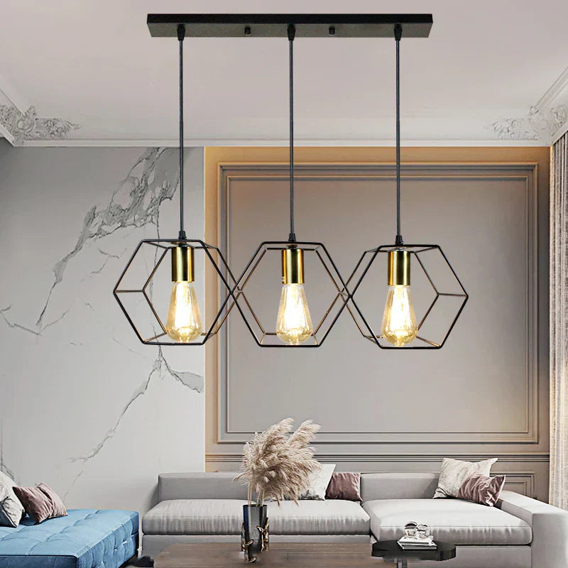 DecorBites™ Geometric LED Chandelier: Modern Metal Frame Light for Dining Room or Bedroom