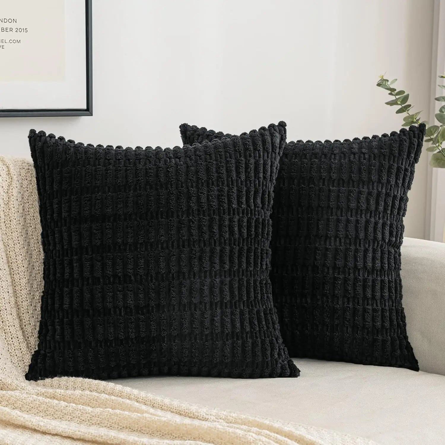 غطاء وسادة DecorBites™ مخطط من نسيج الكوردروي 18×18 بوصة، غطاء وسادة فاخر لغرفة المعيشة