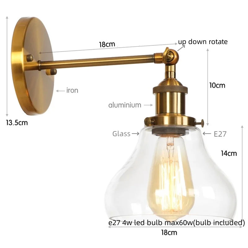 DecorBites™ Black Iron LED Wall Lights Industrial Pull Chain Switch Bedroom Dining Room Loft