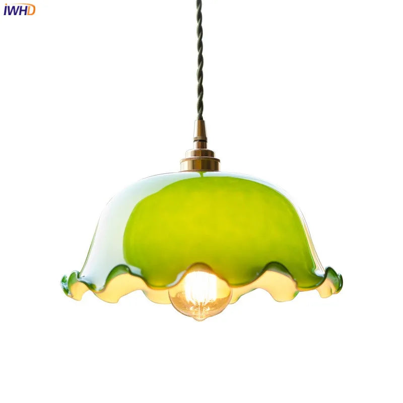 مصباح قلادة DecorBites™ LED الزجاجي الأخضر للمنزل والمطعم والبار والديكور على طراز الدور العلوي.